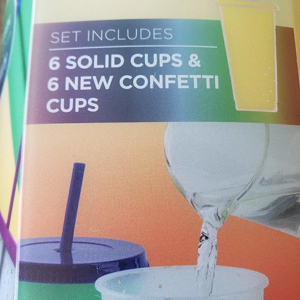 NWT - Manna Color Changing Confetti Plastic Tumblers 24oz, Set of 24